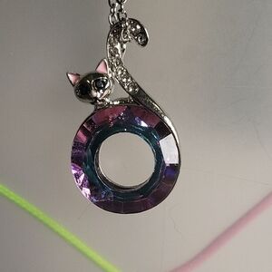 Elegant Purple Cat Pendant Necklace